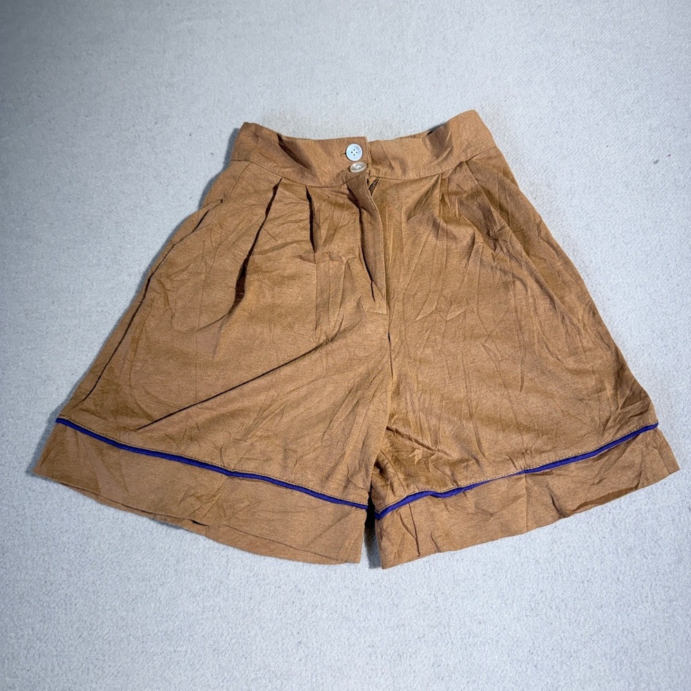 Vintage EnChante High Waisted Shorts Brown Blue Trim Made in USA 25 70s 80s